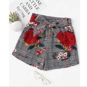Trendy Black and White Shorts with Red Flowers!